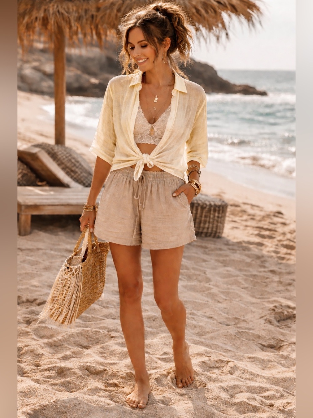 Massimo Dutti oversized semi sheer butter yellow linen shirt